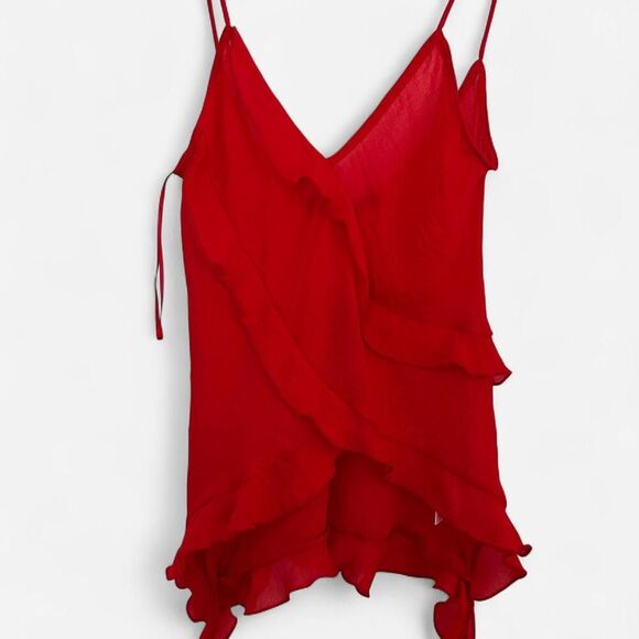 Romantic Red Ruffle Cami Tank – Frill Asymmetrical Style (Sz M, NWT) - Picture 2 of 6